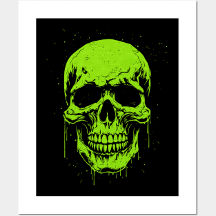 Neon Green Skull Monster Spooky Posters and Art